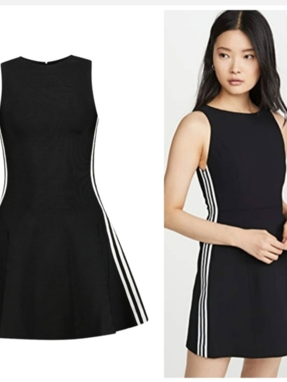 Alice + Olivia lindysey Black crew neck Mini Dress with White Stripes Size 10 - Picture 2 of 16